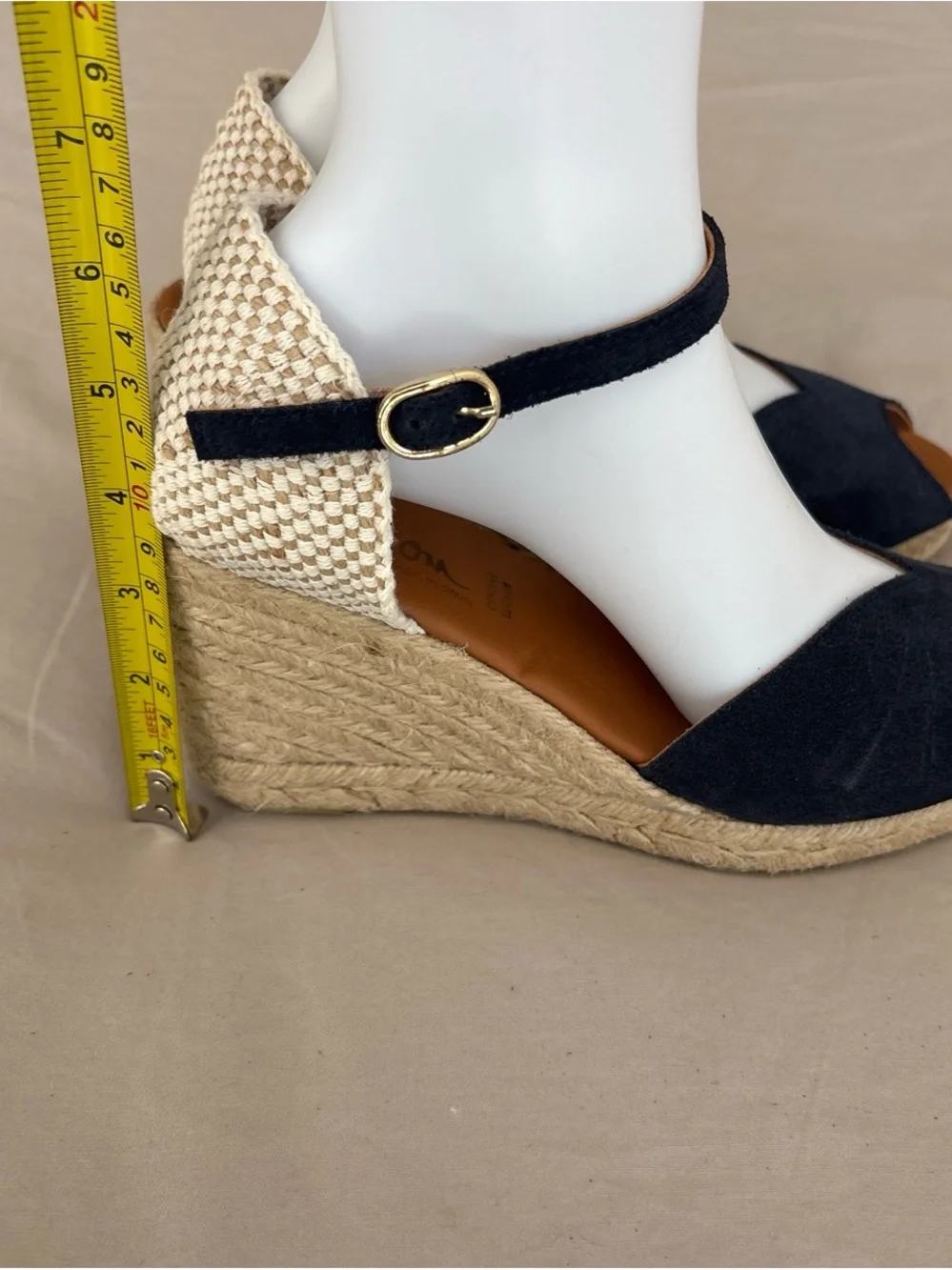 Navy Blue Espadrille Wedge Sandals with Ankle Strap